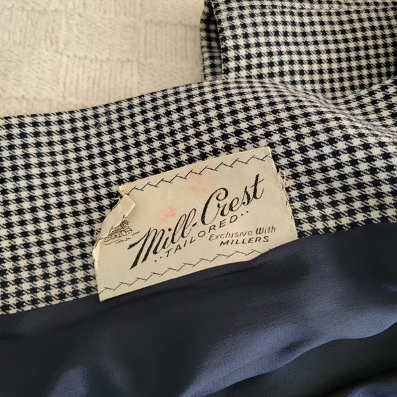 VINTAGE Micro Houndstooth Wool Long Riding Trench Coat Womens S/M Black ivory - Picture 7 of 14